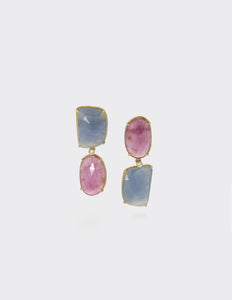 Upside down ear drops, blue and pink sapphires