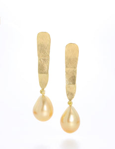 Gold layer ear drops with yellow pearls